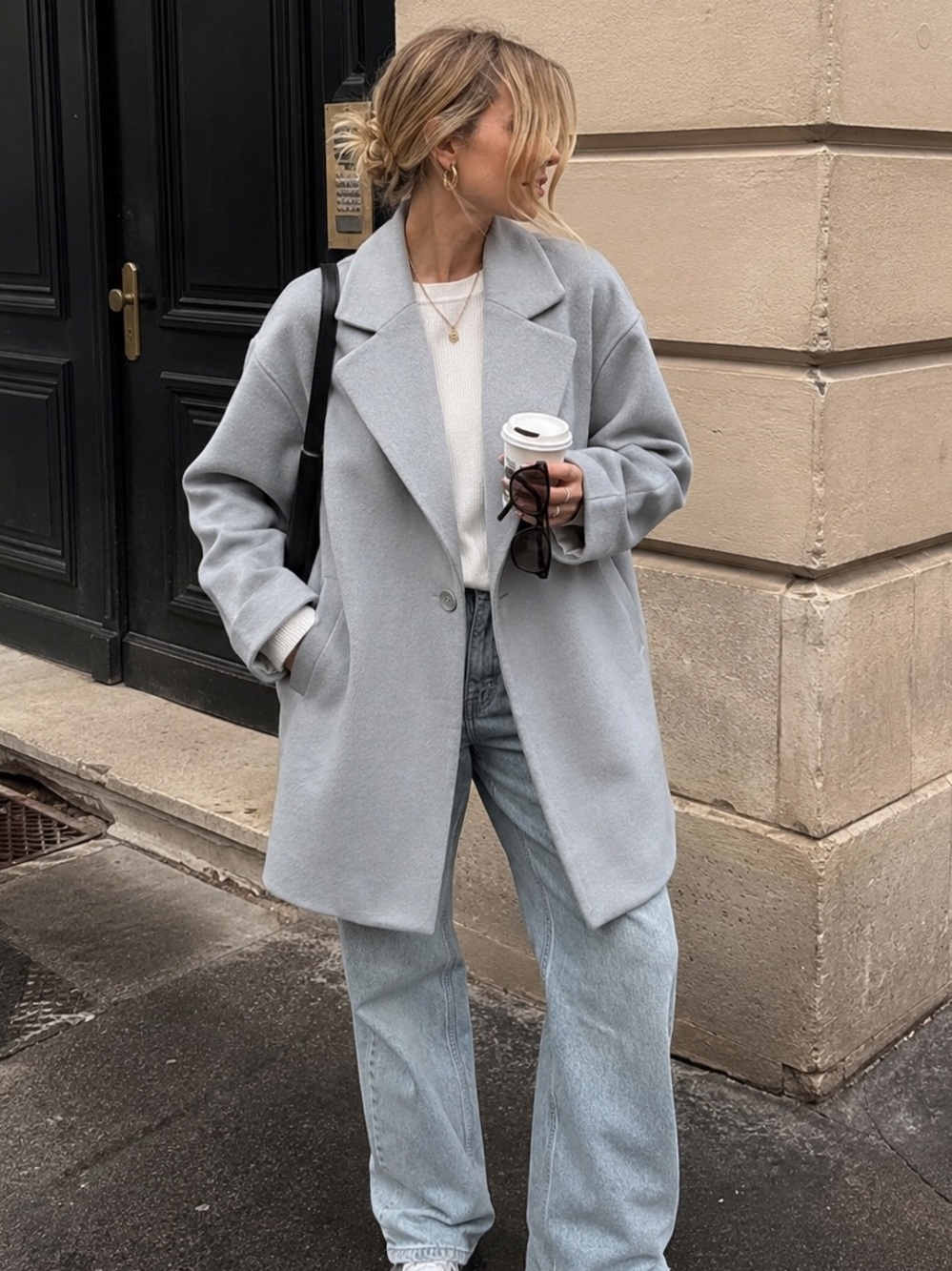 Rachel Zoe Light Grey Wool Blend Tailored Long Coat Classic Single Button Size M
